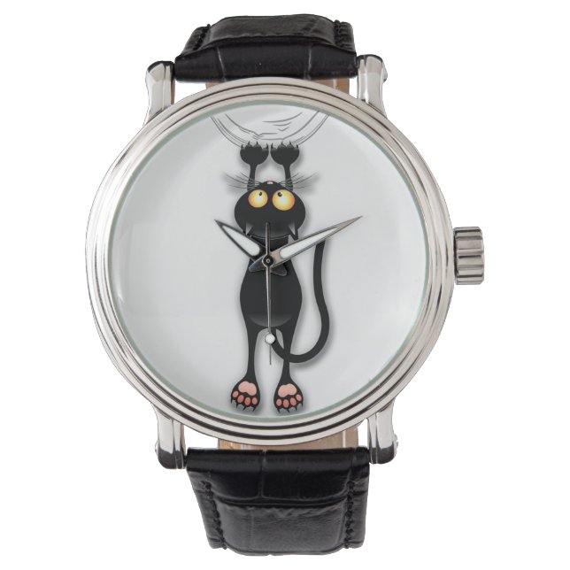 Rolig katt Karaktär Riverar Tyg Armbandsur (Framsida)