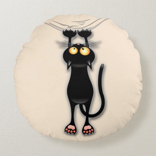 Rolig katt Karaktär Riverar Tyg Rund Kudde (Framsidan)