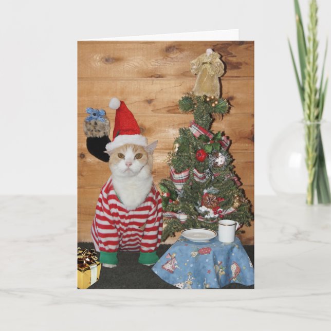 Rolig katt-/kattungejulmorgon helgkort (Framsida)