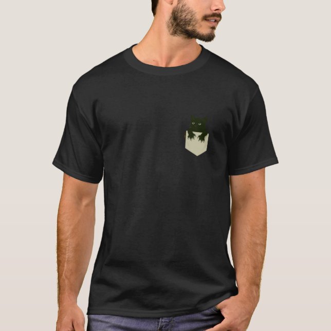 Rolig katt kikande ur fickan kattunge klor t shirt (Framsida)