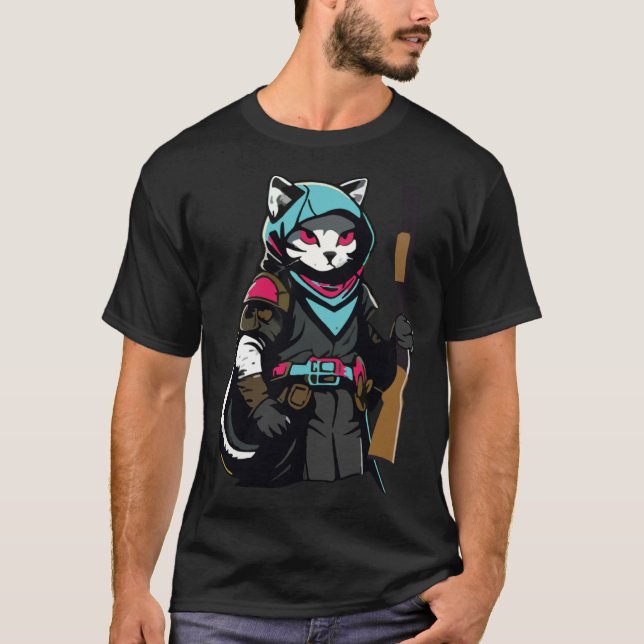 Rolig Katt Kisse Pew Vapen Meme Gevär Älskare T Shirt (Framsida)