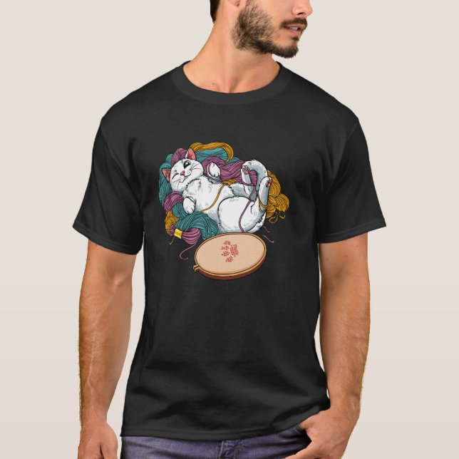 Rolig Katt Korsstygn T Shirt (Framsida)