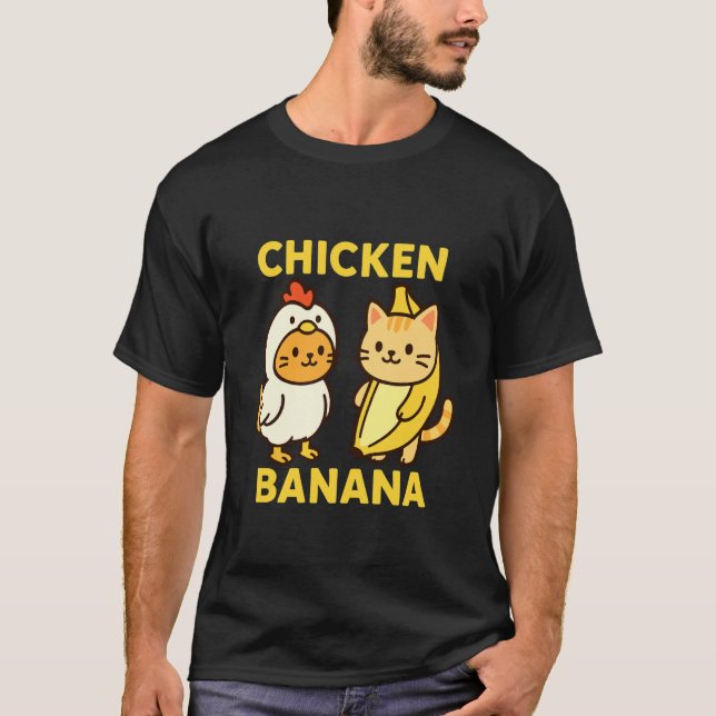 Rolig Katt Kyckling Banan T Shirt (Framsida)