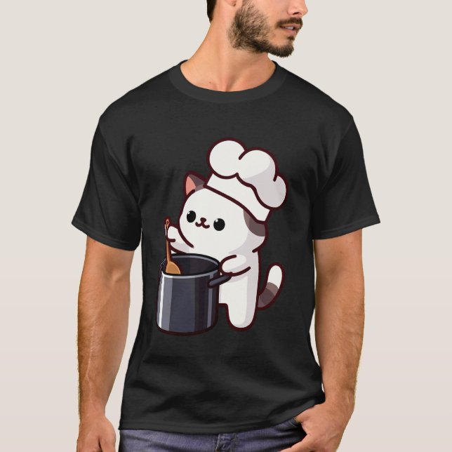Rolig katt matlagning bakning kock t shirt (Framsida)