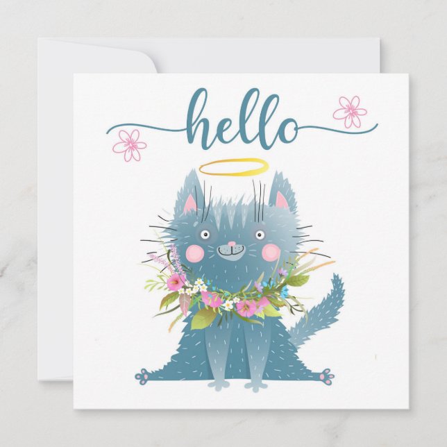 Rolig katt med blommor hälsokort tack kort (Framsida)