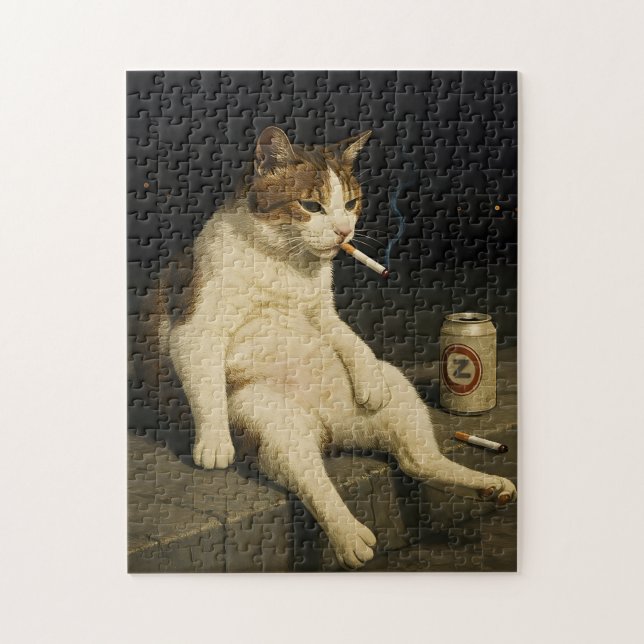 Rolig katt med cigarett Gen Z-meme Pussel (Vertikal)