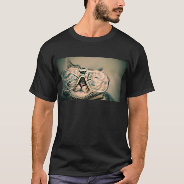 Rolig katt med exponeringsglas t shirt (Framsida)