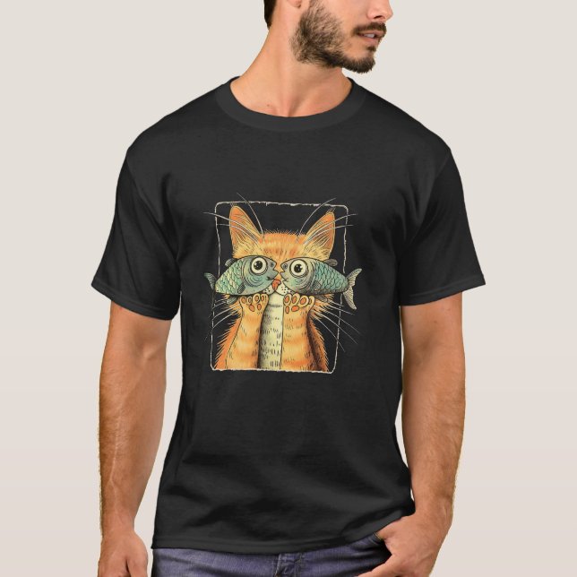 Rolig katt med fiskögon t shirt (Framsida)