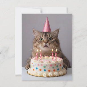 Rolig katt med födelselsedagstårta vykort