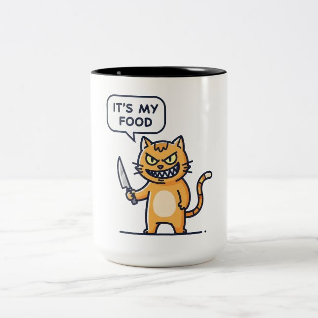 Rolig katt med kniv Två-Tonad mugg (Center)