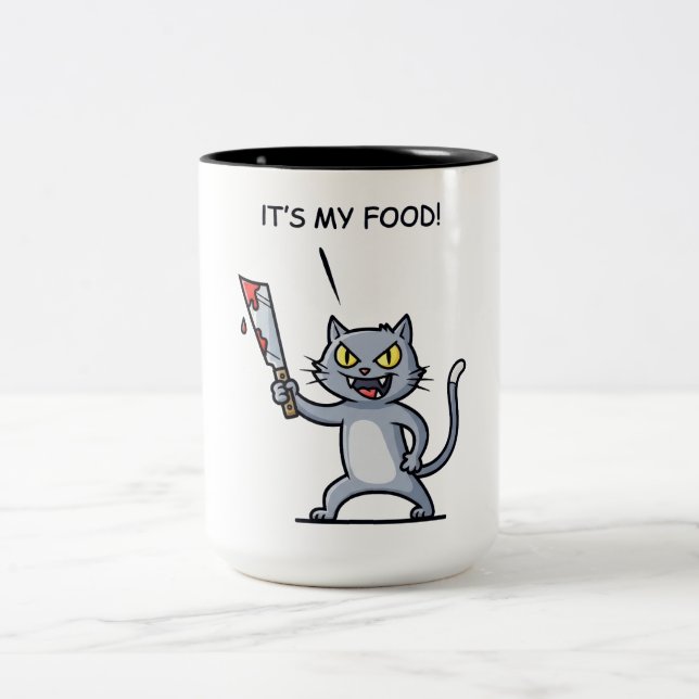 Rolig katt med kniv Två-Tonad mugg (Center)