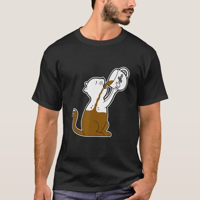 Rolig Katt med Mornin Kaffe Mugg för Cool T-shirt (Framsida)