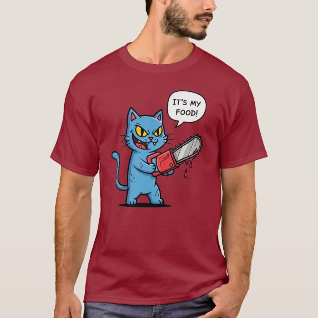 Rolig katt med motorsåg t shirt (Framsida)
