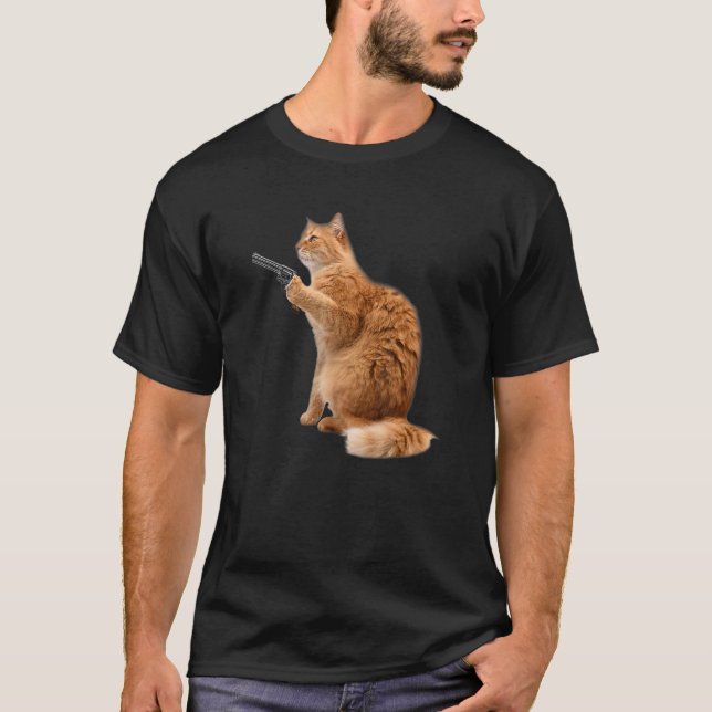 Rolig katt med pistol kattunge t shirt (Framsida)