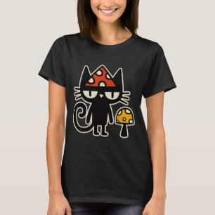 Rolig katt med svamp hatt Svart katt med paddsvamp T Shirt