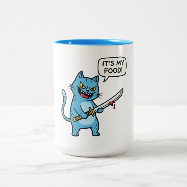 Rolig katt med svärd Två-Tonad mugg (Center)