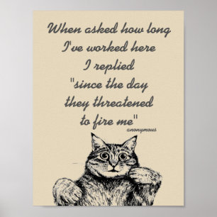 Rolig katt med Themed citationstecken för arbete Poster