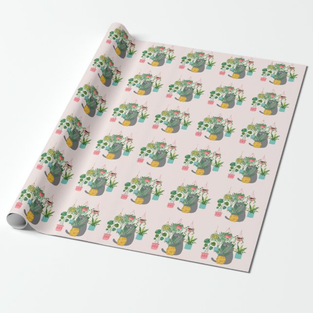Rolig katt mellan växter presentpapper (Utrullad)