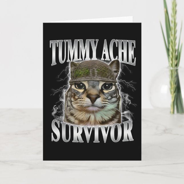 Rolig katt-meme för överlevare av magsmärta  kort (Framsida)