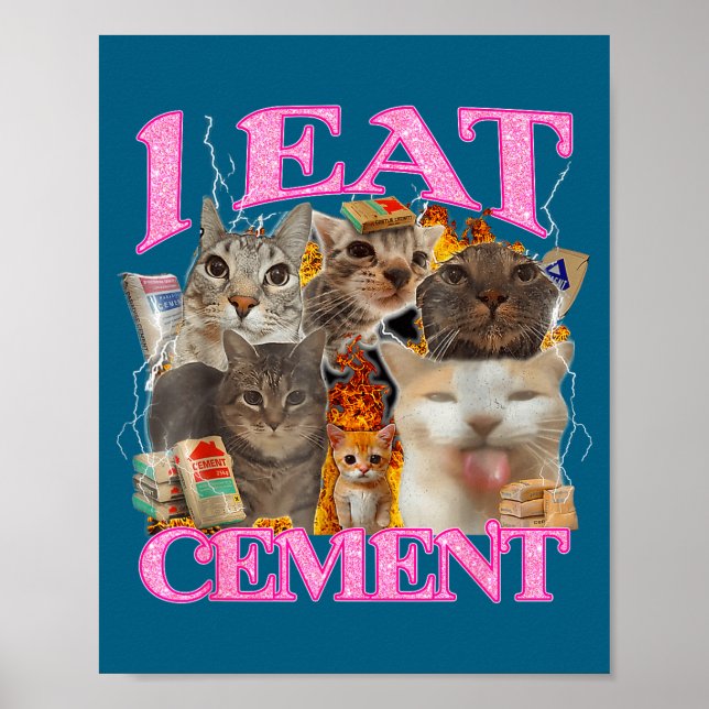 Rolig katt meme jag äter cement japansk Citat Djur Poster (Framsidan)