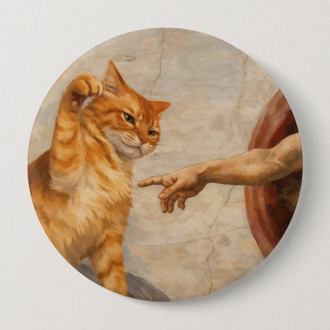 Rolig katt-meme konst Skapelsen av Adam med katt S Knapp (Framsida)