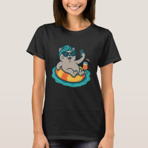 Rolig Katt Meme Pool Flotte Selfie Sommar Kattunge T Shirt