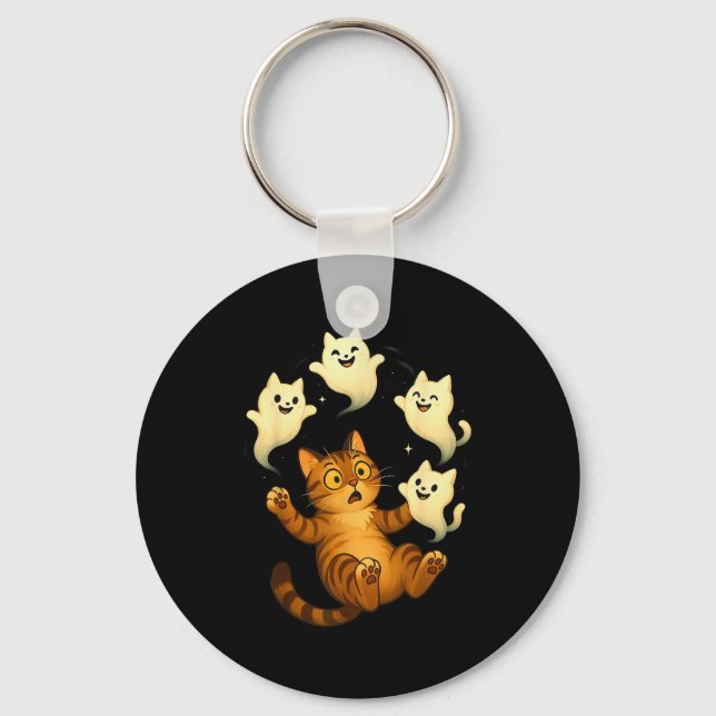 Rolig Katt Meme Socker Halloween Katt  Nyckelring (Framsida)