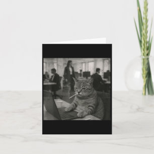 Rolig katt-meme som röker cigarett på jobbet humor kort