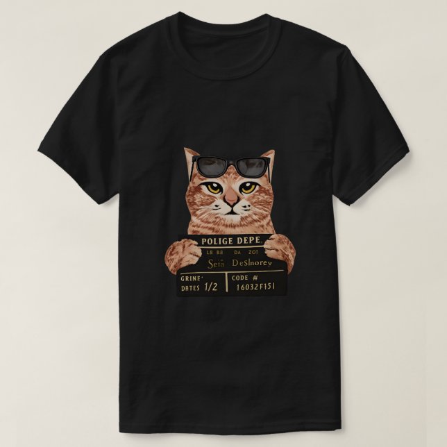 Rolig Katt Mugshot Polis t-shirt (Design framsida)