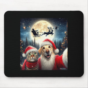 Rolig katt- och hund-selfie med tomte jul julen musmatta