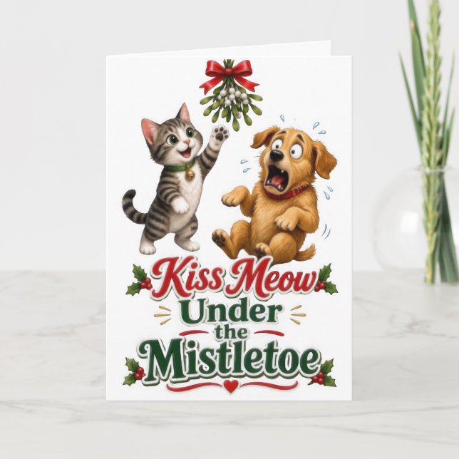 Rolig katt- och hundjul kort (Framsida)