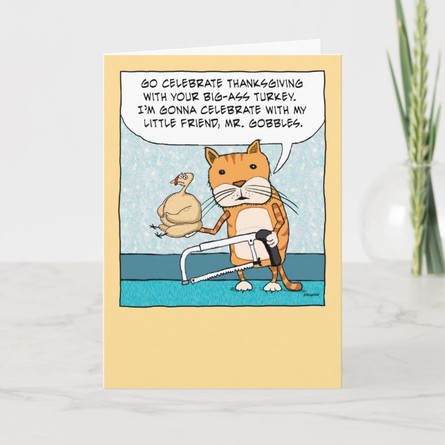Rolig katt och lite Turkiet thanksgivingkort Helgkort (Framsida)