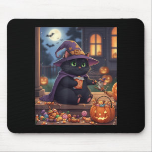 Rolig katt och söt mus Halloween-pumpa svart Musmatta