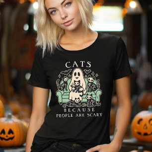 Rolig Katt och Spöke Halloween T Shirt