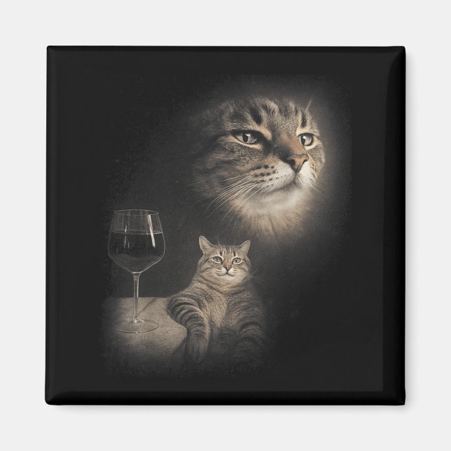 Rolig katt- och vin-konst Katter som dricker under Magnet (Framsidan)