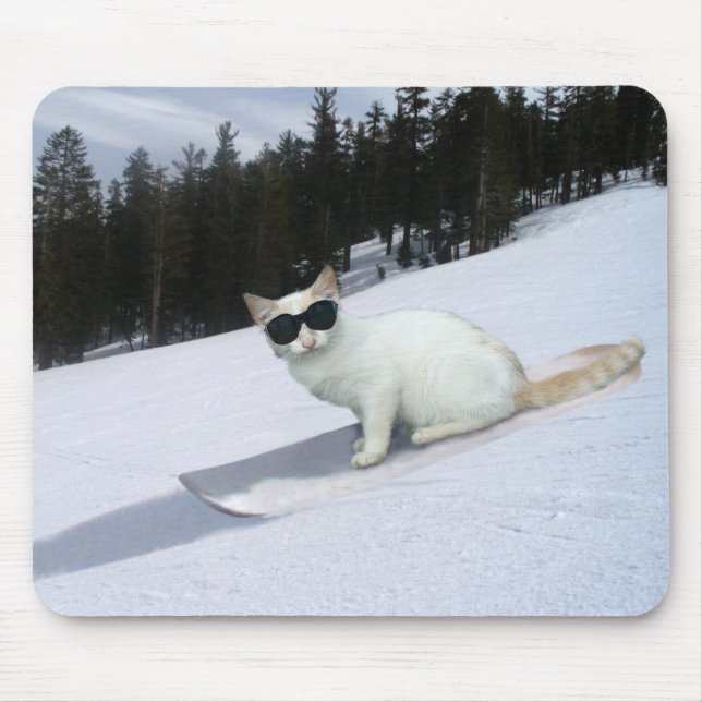 Rolig katt på en Snowboard Mousepad Musmatta (Framsidan)