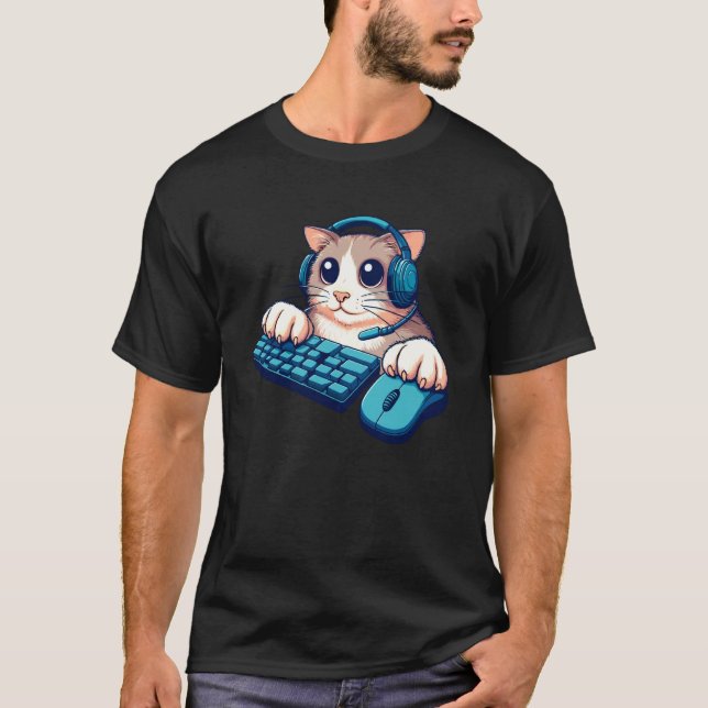 Rolig katt PC-spelare Tee Video Game Spelare Gamin (Framsida)