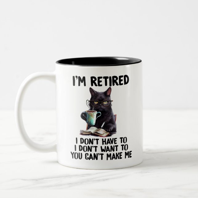 Rolig Katt Pensionerad 2025 Rolig Pension 2025 Två-Tonad Mugg (Vänster)