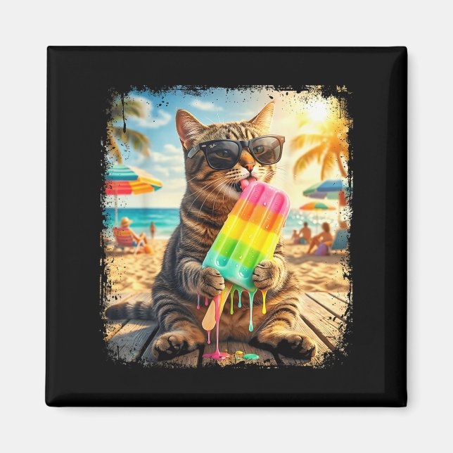 Rolig katt popsicle sommar djur solglasögon meme magnet (Framsidan)