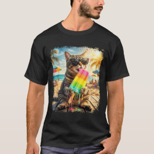 Rolig Katt Popsicle Sommar Djur Solglasögon Meme T Shirt