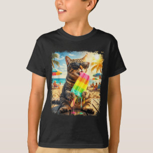 Rolig katt popsicle sommar djur solglasögon meme t shirt