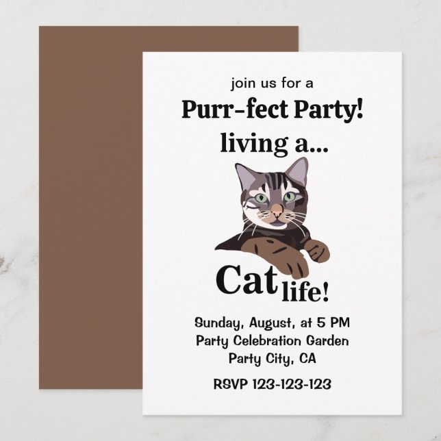 Rolig Katt Purrfekt Party Inbjudningar (Fram/baksida)