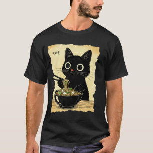 Rolig katt Ramen Grafisk Tee Japansk Kawaii Anime 
