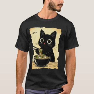 Rolig katt Ramen Grafisk Tee Japansk Kawaii Anime