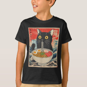 Rolig katt Ramen grafisk tee japansk kawaii katt
