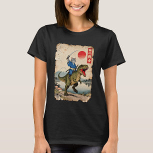 Rolig Katt Ridande T-Rex Japansk Ukiyo-e Konst Sam T Shirt