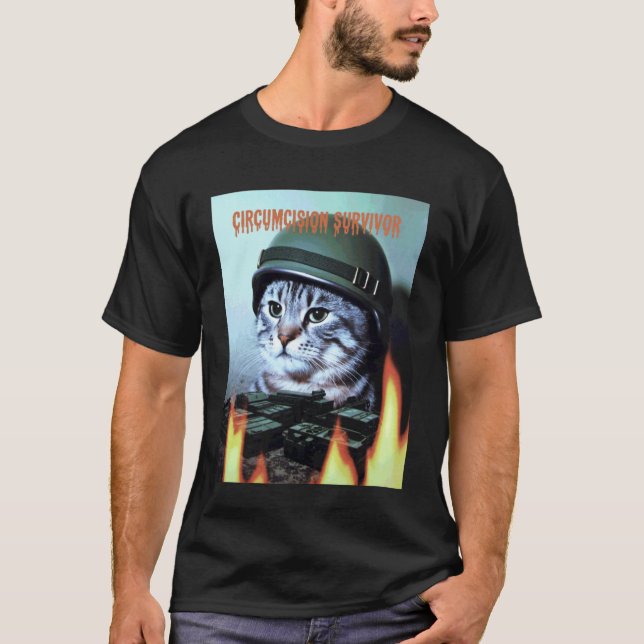 Rolig Katt Säger Cirkumcision Överlevare Parodi Hu T Shirt (Framsida)