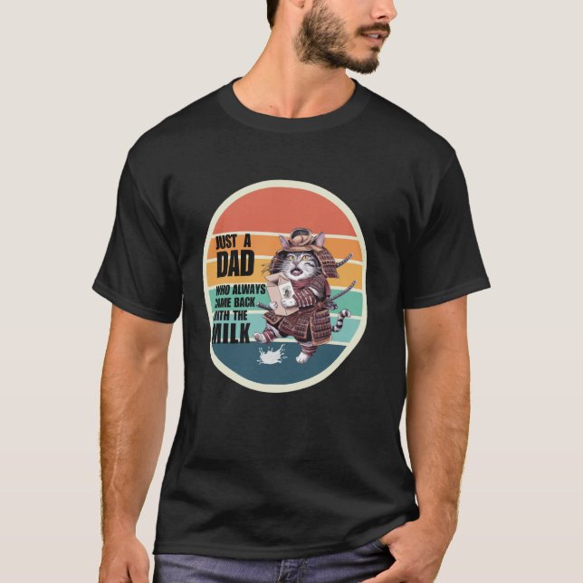 Rolig Katt Samuraj Bara En Pappa T Shirt (Framsida)