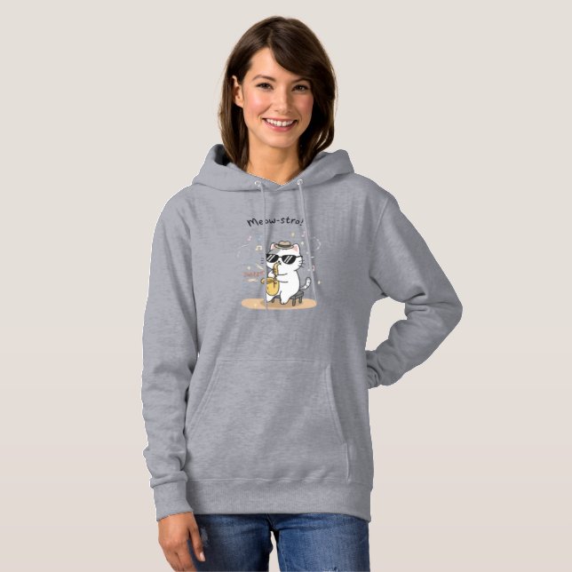 Rolig katt saxofonspelare jazz dammode t shirt (Hel framsida)