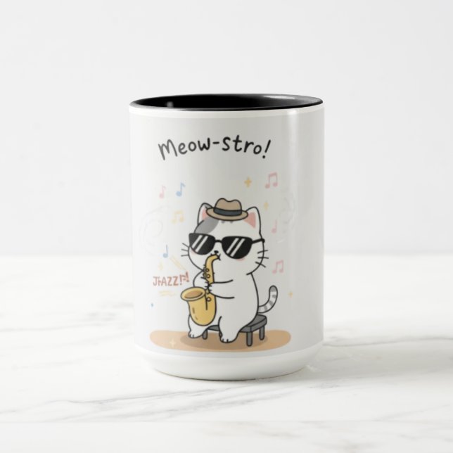 Rolig katt saxofonspelare Jazz  Mugg (Center)